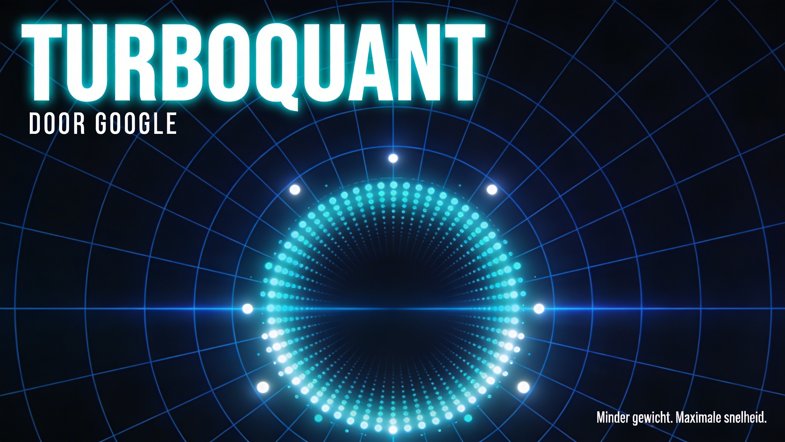 TurboQuant van Google: minimalistische vortex van gecomprimeerde datapunten die AI-quantisatie visualiseert
