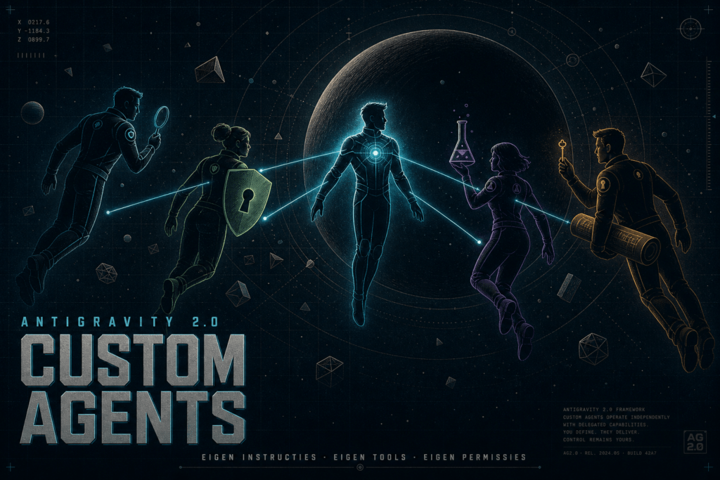 Custom agents in Antigravity 2.0 geven je gespecialiseerde AI agenten met eigen instructies, tools en permissies. Ontdek hoe ze werken, hoe je ze opzet en wat ze uniek maakt.
