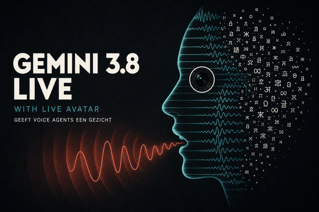 Gemini 3.8 Live with Live Avatar koppelt realtime video aan spraak. Lees hoe de lipsync, tool calling en 97 talen werken, wat het kost en wat Google nog niet vertelt.