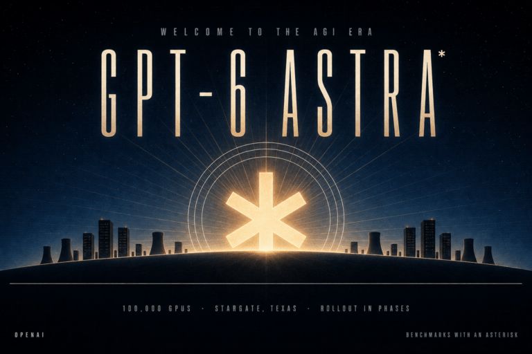 OpenAI lanceert GPT-6 Astra en verkondigt het AGI-tijdperk. Lees wat het nieuwe model kan, wat het kost en waarom de benchmarkscores een asterisk verdienen.