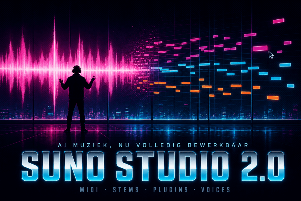 Ontdek wat Suno en Suno Studio 2.0 kunnen, hoe het AI muziekplatform ontstond en welke plannen het heeft met artiesten en platenmaatschappijen.