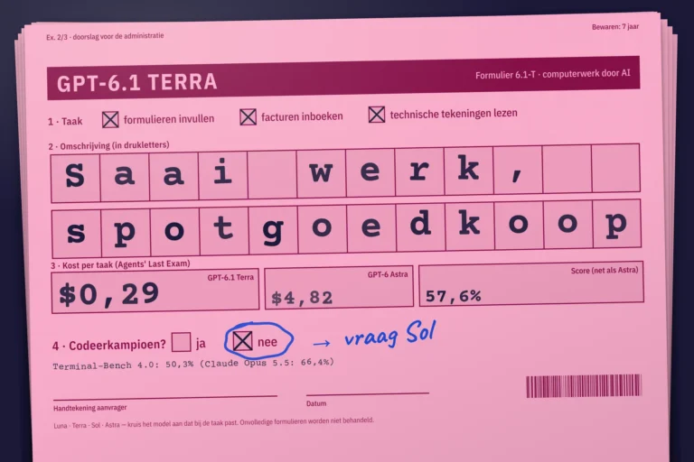 Een roze doorslagformulier GPT-6.1 Terra dat zichzelf invult: Saai werk, spotgoedkoop, $0,29 per taak tegenover $4,82 voor Astra