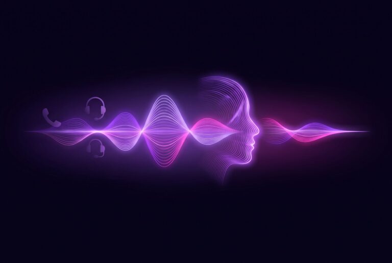 Paarse geluidsgolf die overgaat in een gezicht van licht, symbool voor het spraakmodel Grok Voice 3.0