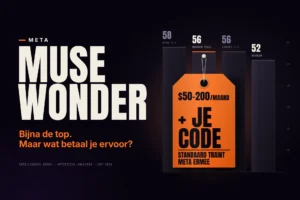 Oranje prijskaartje met 50 tot 200 dollar per maand plus je code hangt aan de balk van Muse Wonder Full in de Intelligence Index