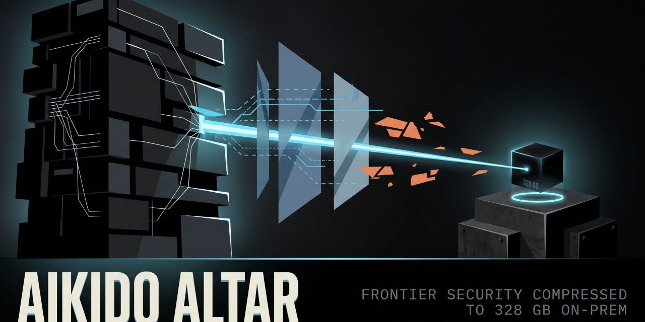 Aikido Altar shrinks GLM-5.3 from 1.51 TB to 328 GB through quantization and expert pruning, keeping 92% of its vulnerability coverage for sovereign on-prem security.