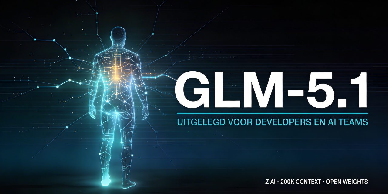 Een wireframe menselijke figuur gloeit in cyaan en amber tegen een donkerblauwe achtergrond met horizontale scanlijnen, naast