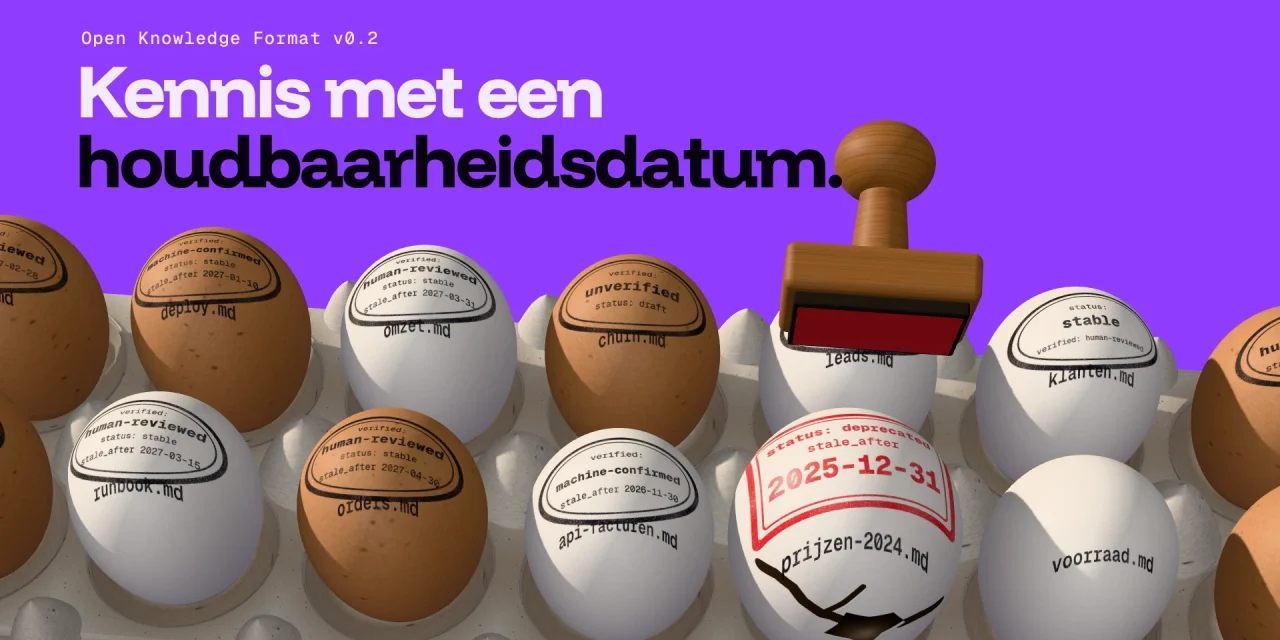 Eierplateau op violet met eieren als .md-bestanden; een houten stempel zet op het gebarsten ei rood deprecated en 2025-12-31