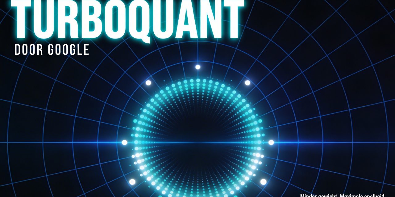 TurboQuant van Google: minimalistische vortex van gecomprimeerde datapunten die AI-quantisatie visualiseert